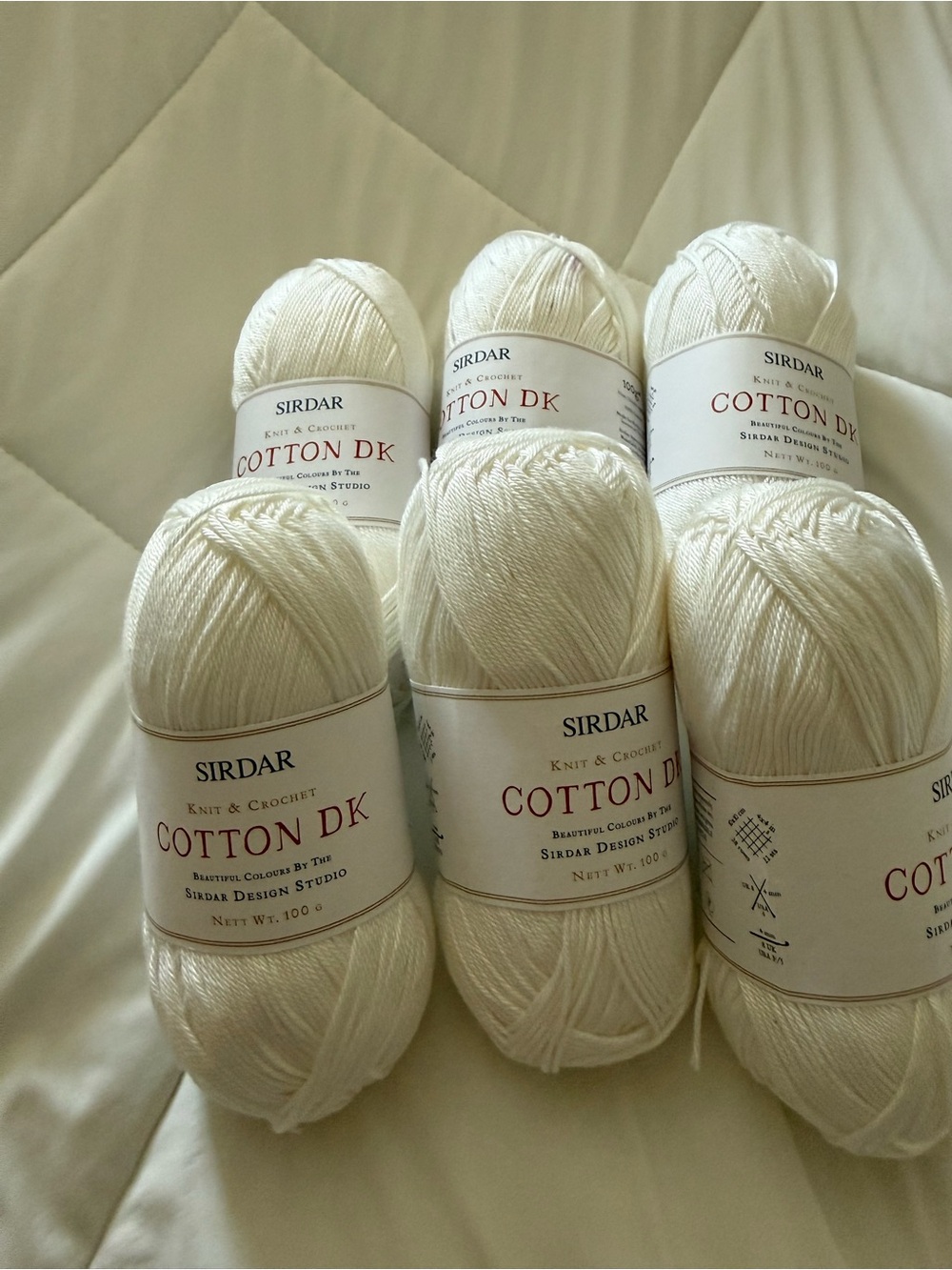 Sirdar Cotton DK 100% Cotton Yarn Ivory 6 Skeins New